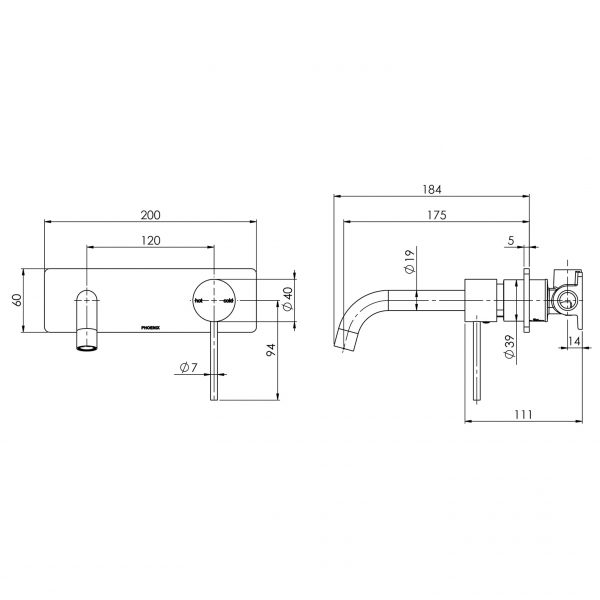 Vivid Slimline Wall Basin Mixer Set 180mm Curved