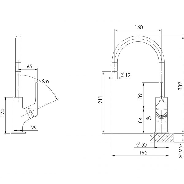 Vivid Slimline Oval Sink Mixer 160mm Gooseneck