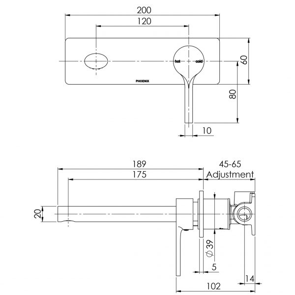 Vivid Slimline Oval Wall Bath Mixer Set 175mm