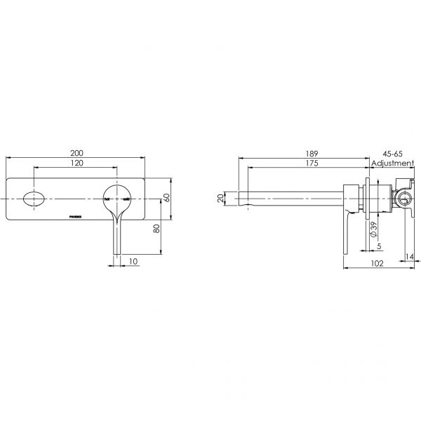 Vivid Slimline Oval Wall Basin Mixer Set 175mm