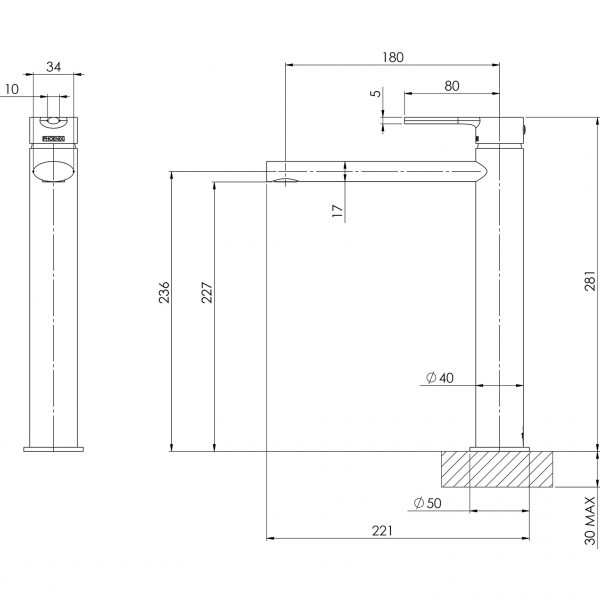 Vivid Slimline Oval Vessel Mixer - Lead Free