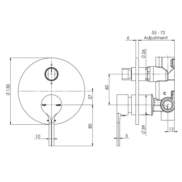 Vivid Slimline Oval Shower / Bath Diverter Mixer