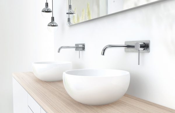Vivid Slimline Wall Basin Mixer Set 180mm Curved