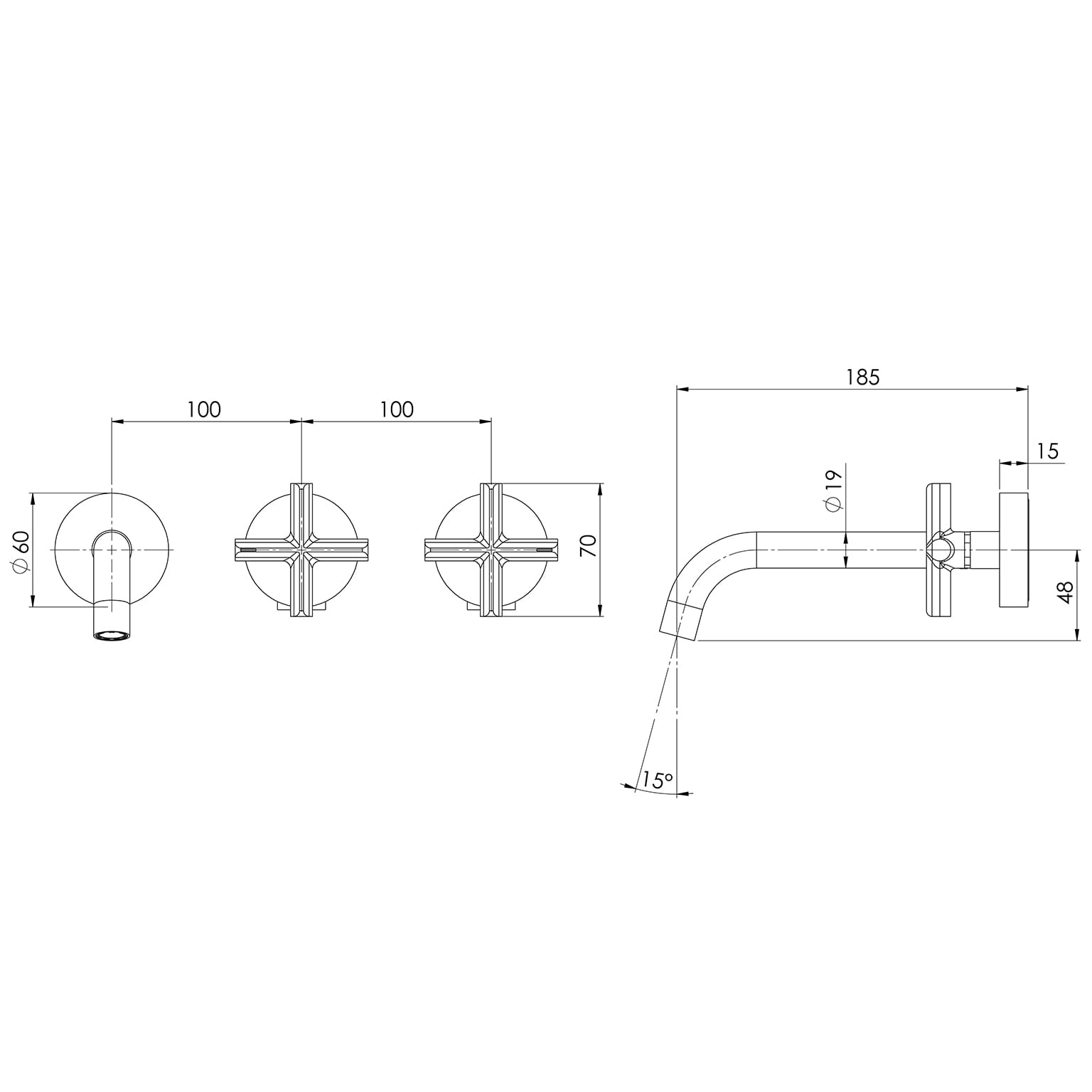 Vivid Slimline Plus Wall Basin / Bath Hostess Set 180mm Outlet - Lead Free