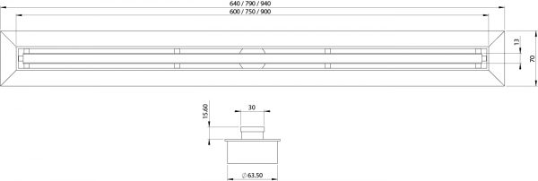 Phoenix Flat Slimline Channel Drain 30x900mm Outlet 65mm
