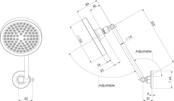 Pina All Directional Shower Arm & 150mm Round Rose