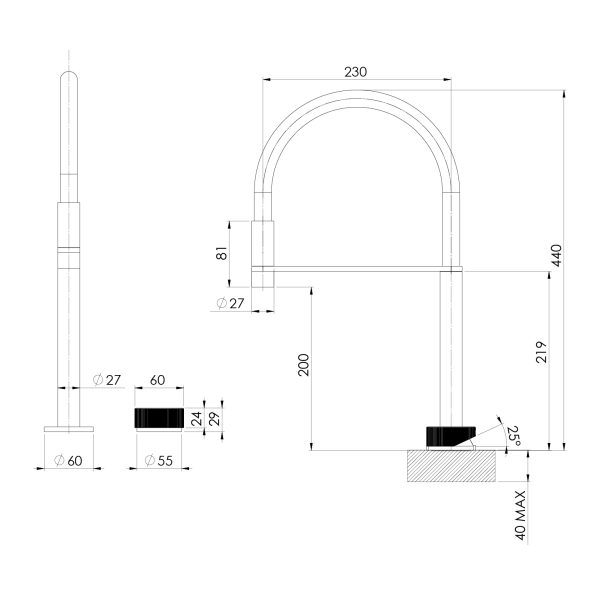 Axia Hob Sink Mixer Set Flexible Hose 230mm
