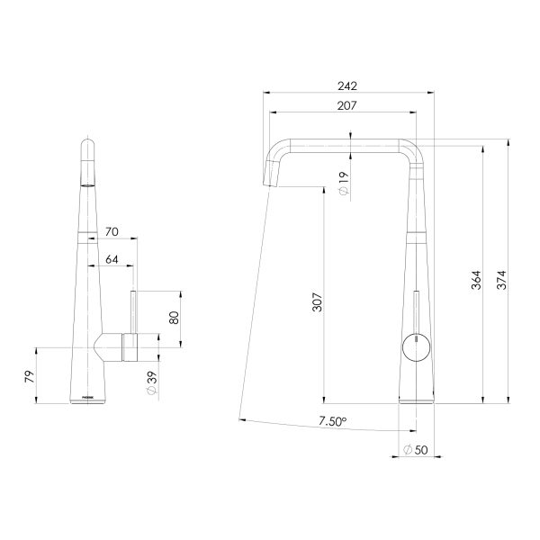 Erlen Sink Mixer 210mm Squareline
