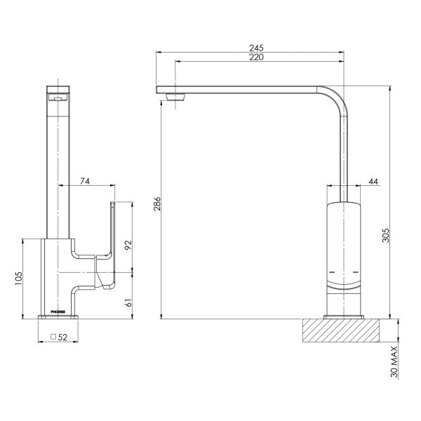 Teva Sink Mixer 200mm Squareline - Lead Free