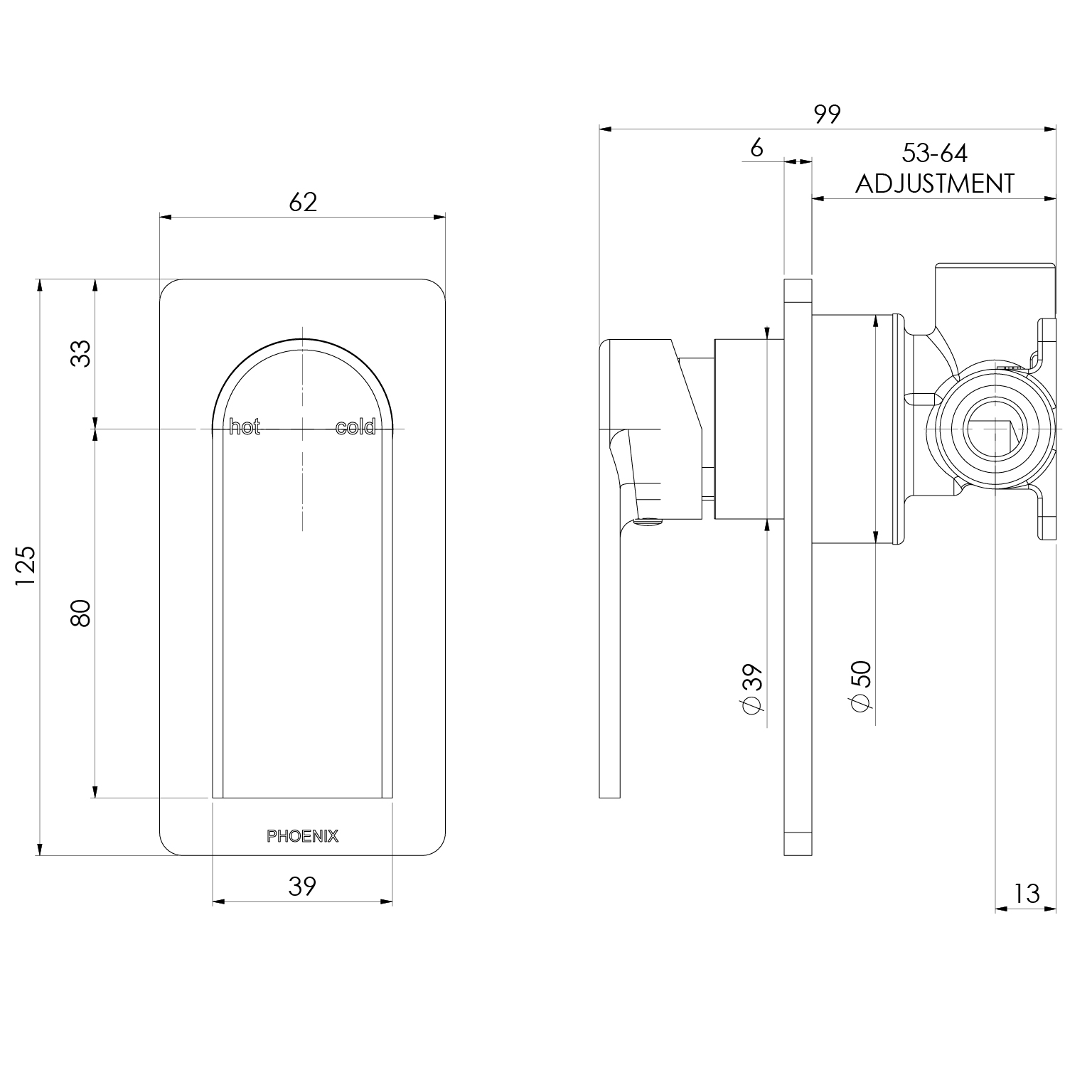 Teel SwitchMix Shower / Wall Mixer (Fit-Off Kit Only) - Lead Free