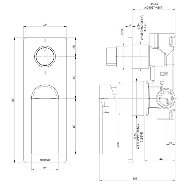 Teel SwitchMix Shower / Bath Diverter Mixer (Fit-Off Kit Only)