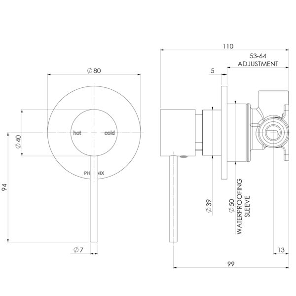 Vivid Slimline SwitchMix Shower / Wall Mixer (Fit-Off Kit Only)