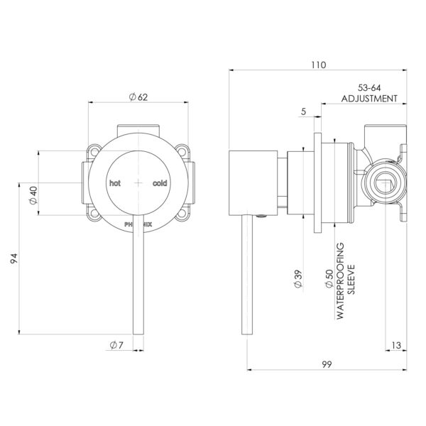 Vivid Slimline SwitchMix Shower / Wall Mixer 60mm Backplate (Fit-Off Kit Only)