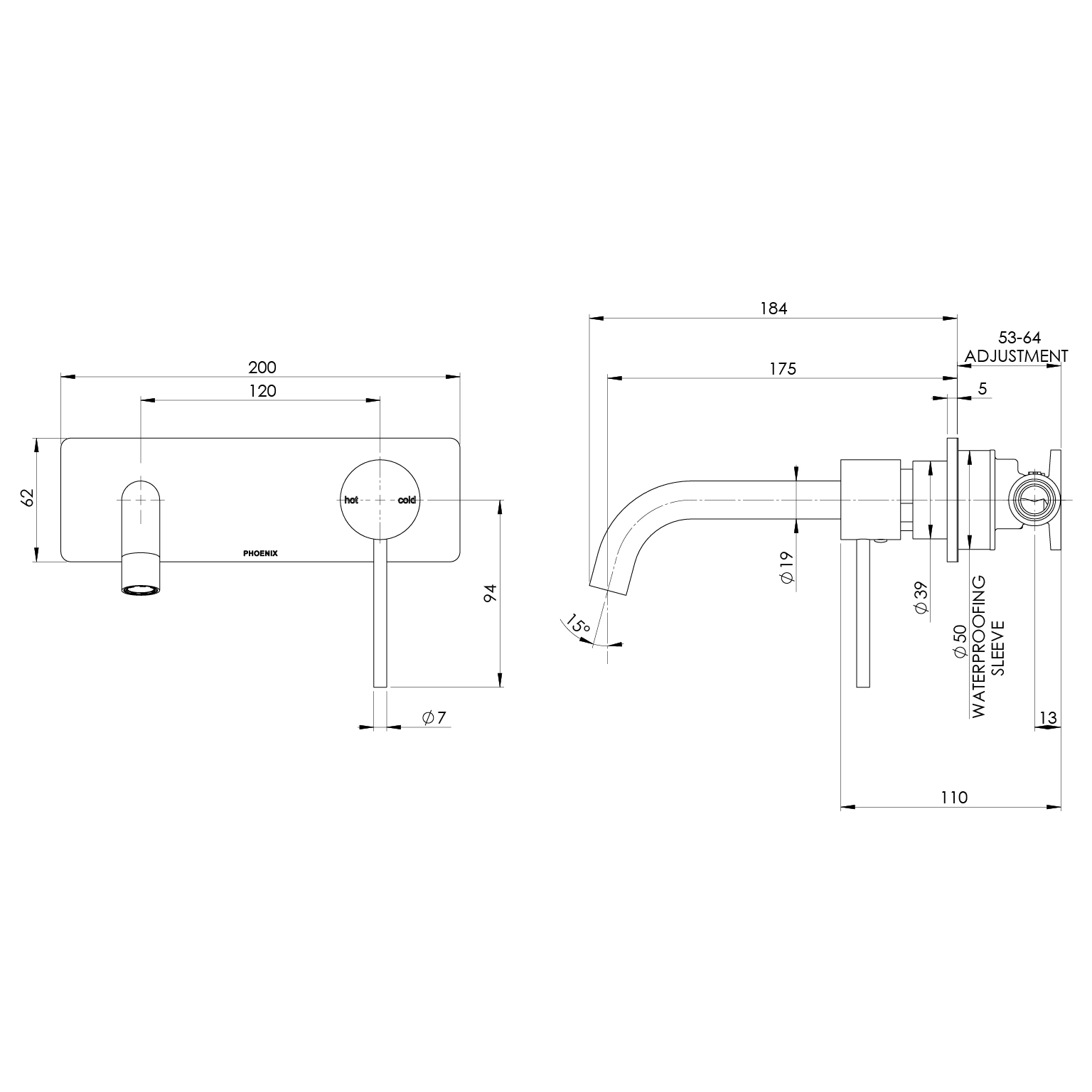 Vivid Slimline SwitchMix Wall Basin / Bath Mixer Set 180mm (Fit-Off Kit Only) - Lead Free