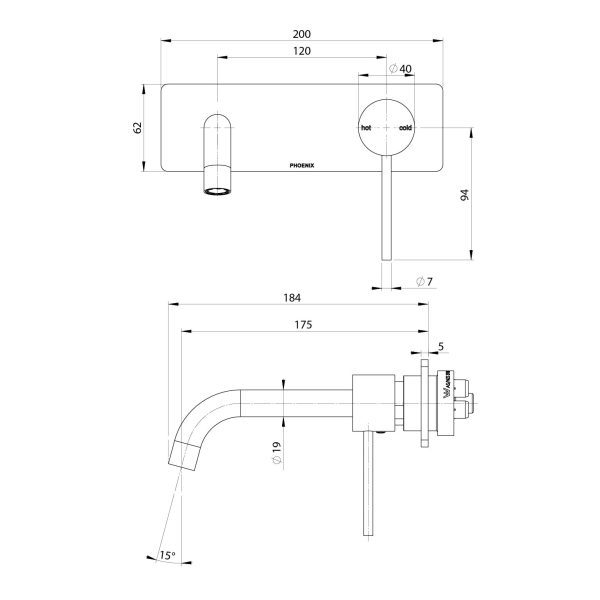 Vivid Slimline SwitchMix Wall Basin / Bath Mixer Set 180mm (Fit-Off Kit Only) - Lead Free