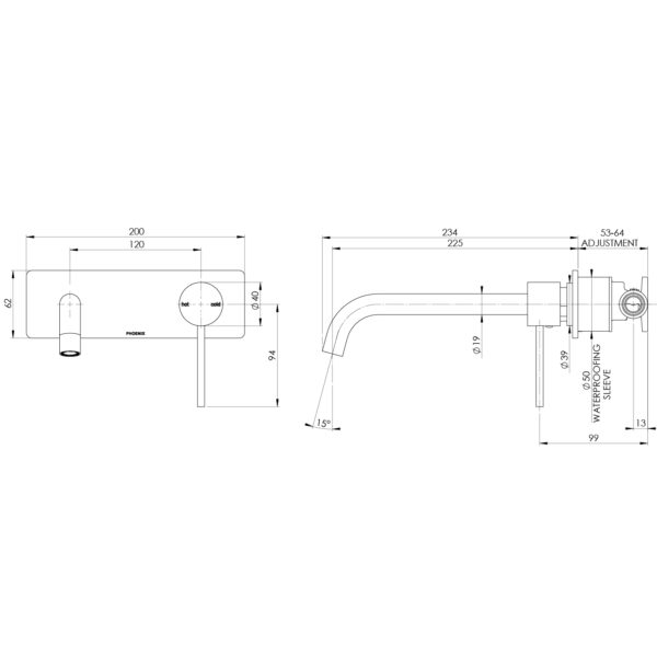 Vivid Slimline SwitchMix Wall Basin / Bath Mixer Set 230mm (Fit-Off Kit Only) - Lead Free