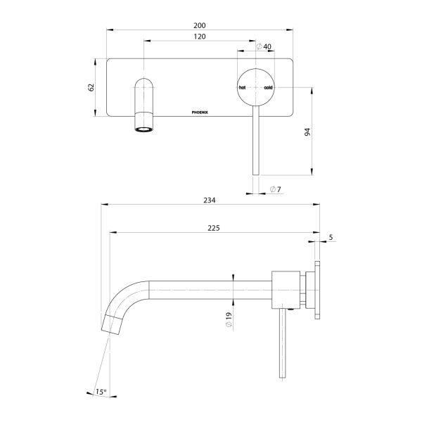 Vivid Slimline SwitchMix Wall Basin / Bath Mixer Set 230mm (Fit-Off Kit Only)
