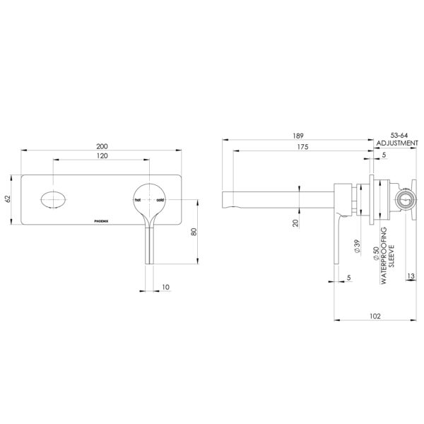 Vivid Slimline Oval SwitchMix Wall Basin / Bath Mixer Set 175mm (Fit-Off Kit Only)