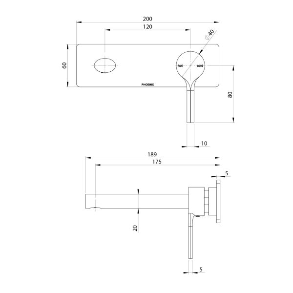 Vivid Slimline Oval SwitchMix Wall Basin / Bath Mixer Set 175mm (Fit-Off Kit Only)