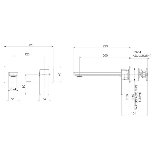 Gloss MKII SwitchMix Wall Basin / Bath Mixer Set 200mm (Complete Kit)
