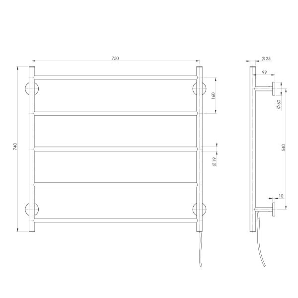 Radii Heated Towel Ladder 750mm x 740mm