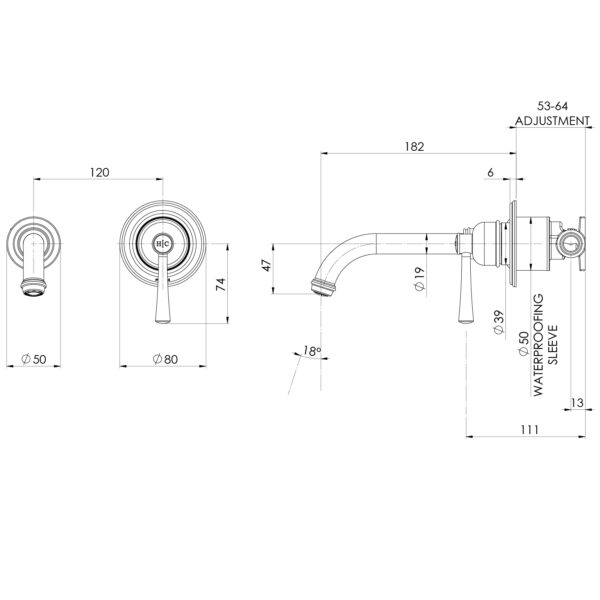 Cromford SwitchMix Wall Basin / Bath Mixer Set 180mm (Complete Kit) - Lead Free