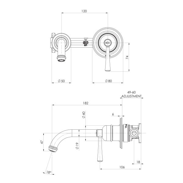 Cromford SwitchMix Wall Basin Mixer Set 200mm (Complete Kit) - Lead Free