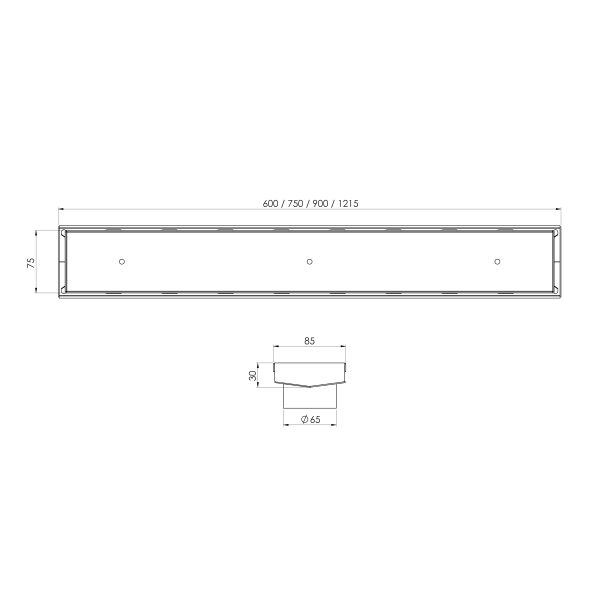 Phoenix V Channel Drain TI 75 x 750mm Outlet 65mm