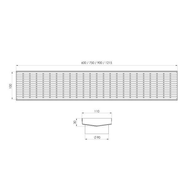Phoenix V Channel Drain HG 100 x 900mm Outlet 90mm