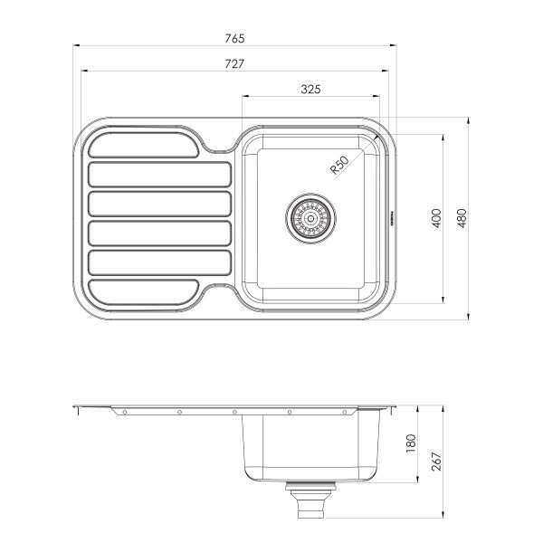 1000 Series Single Bowl Sink with Drainer and No Taphole
