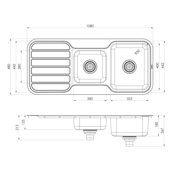 1000 Series 1 and 3/4 Bowl Sink with Drainer and No Taphole
