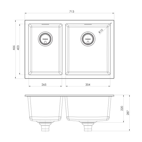 5000 Series 1 and 3/4 Right Hand Bowl Sink