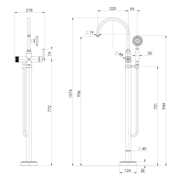 Cromford Floor Mounted Bath Mixer with Hand Shower