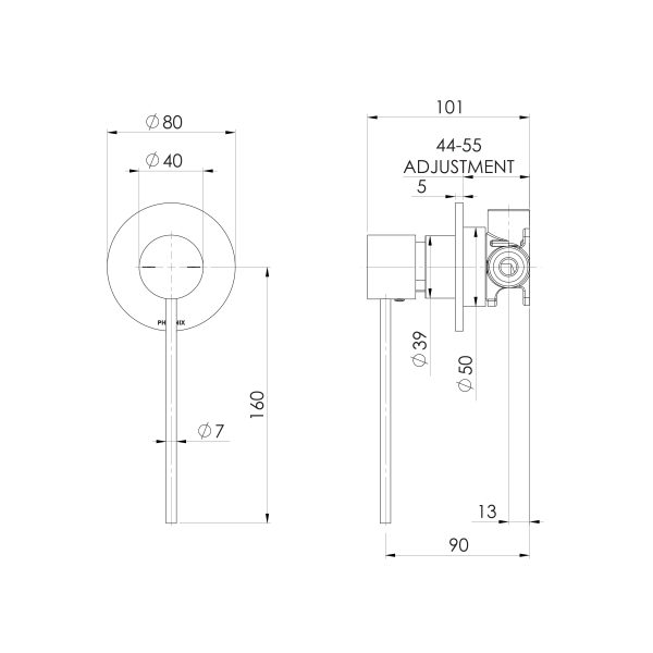 Vivid Slimline SwitchMix Shower / Wall Mixer with Extended Lever (Complete Kit)