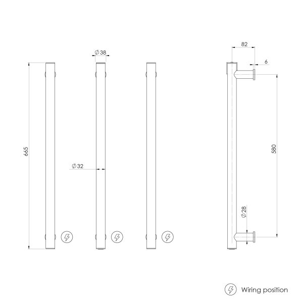 Phoenix Heated Triple Towel Rail Round 600mm