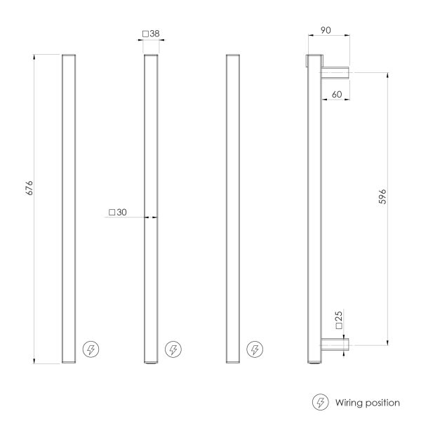 Phoenix Heated Triple Towel Rail Square 600mm