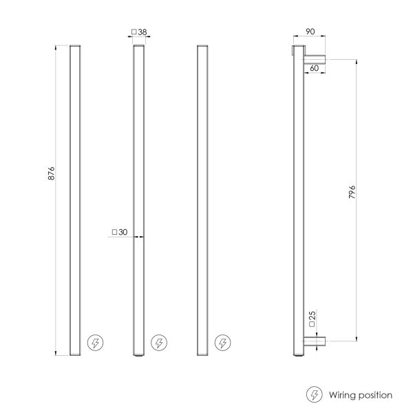 Phoenix Heated Triple Towel Rail Square 800mm