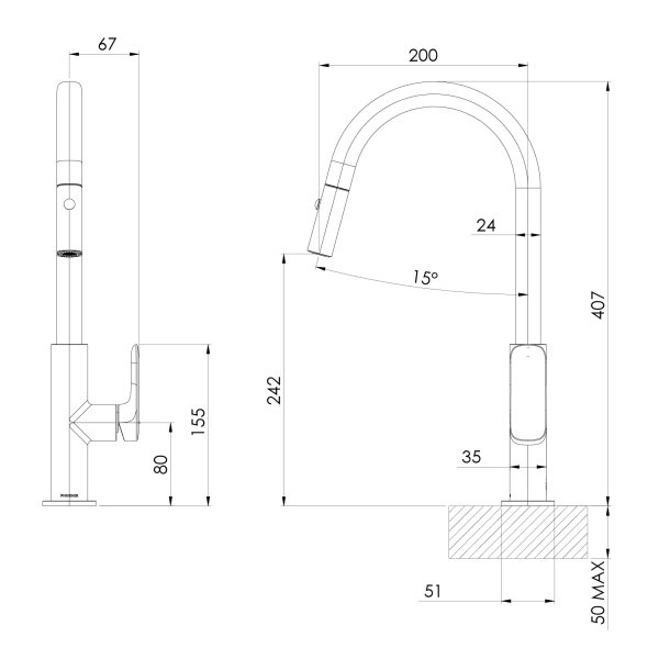Nuage Pull Out Sink Mixer 200mm - Lead Free