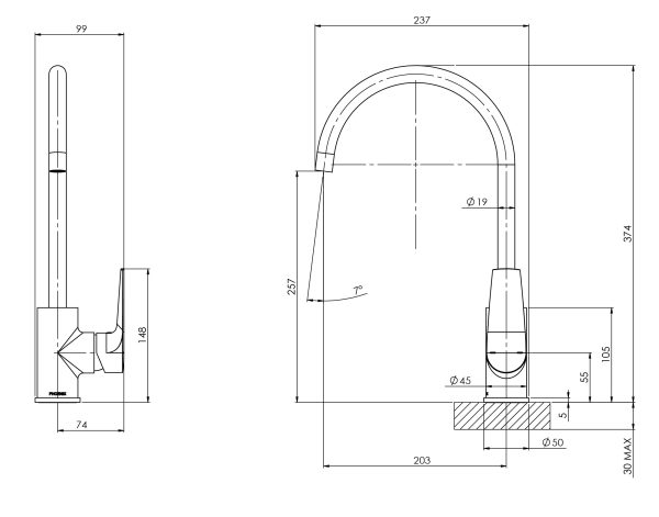 Arlo Sink Mixer 200mm Gooseneck - 6 Star - Lead Free