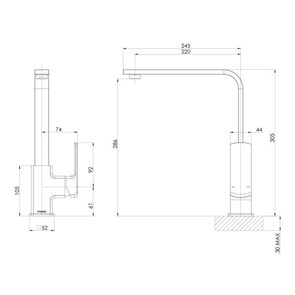 Teva Sink Mixer 200mm Squareline - 6 Star - Lead Free