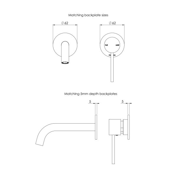 Vivid Slimline SwitchMix Wall Basin / Bath Mixer Set 60mm Backplates (Fit-Off Kit Only) - Lead Free