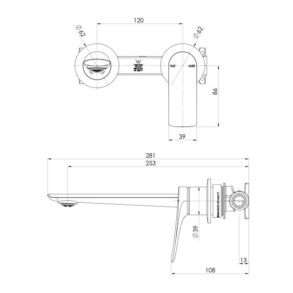 Kusabi SwitchMix Wall Basin / Bath Mixer Set 200mm (Fit-Off Kit Only) - Lead Free