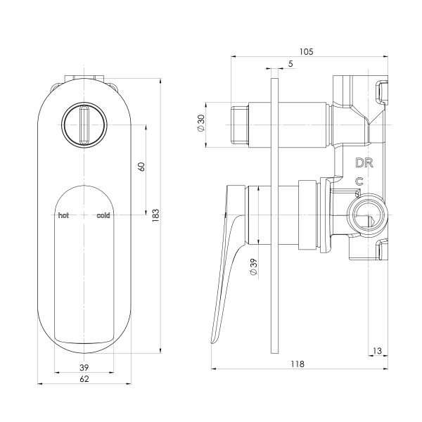 Kusabi SwitchMix Shower / Bath Diverter Mixer (Fit-Off Kit Only) - Lead Free