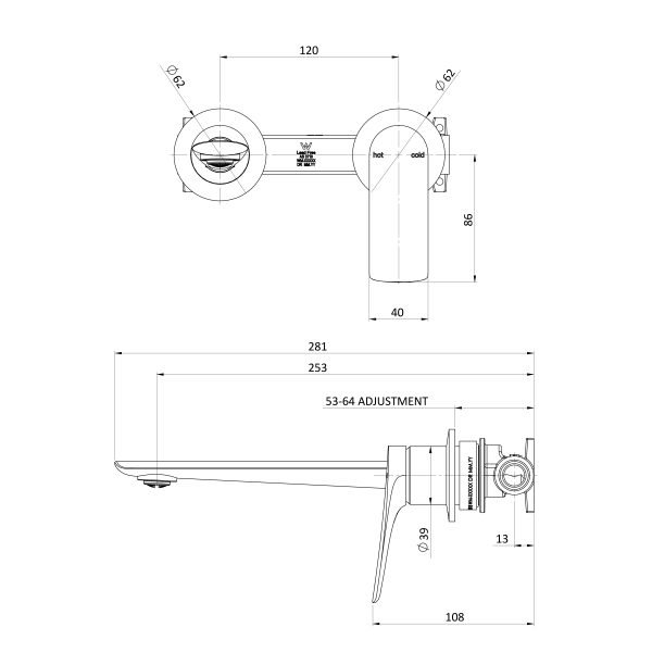Kusabi SwitchMix Wall Basin / Bath Mixer Set 200mm (Complete Kit) - Lead Free