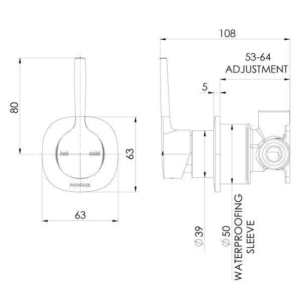 Vask SwitchMix Shower / Wall Mixer Pin Up (Complete Kit) - Lead Free