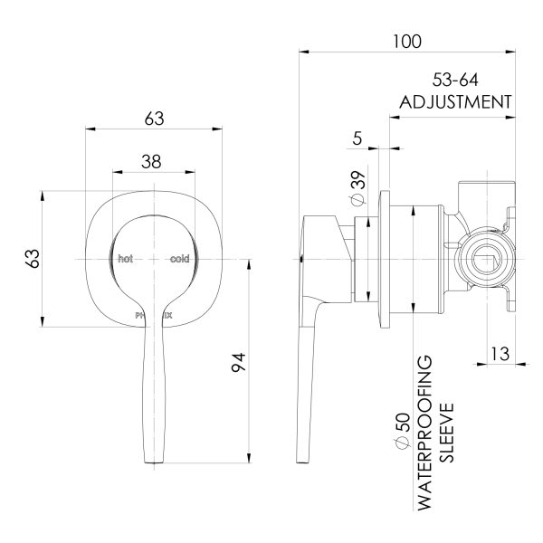 Vask SwitchMix Shower / Wall Mixer (Fit-Off Kit Only) - Lead Free