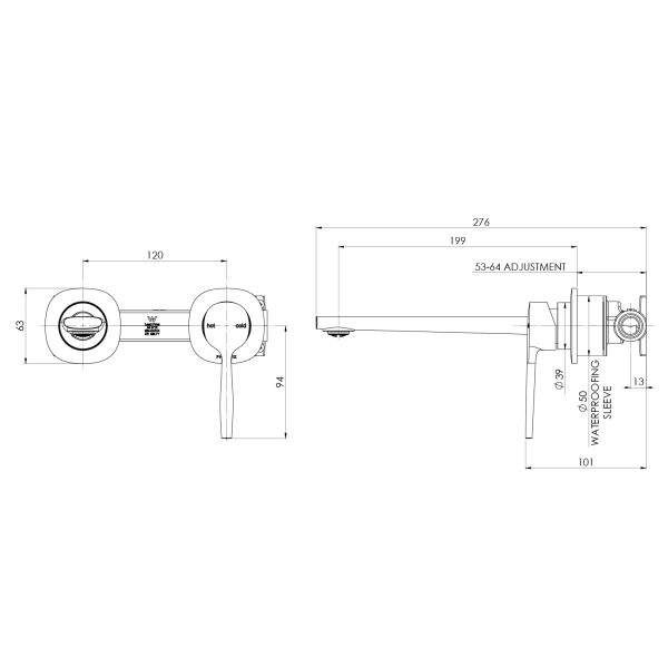 Vask SwitchMix Wall Basin / Bath Mixer Set (Fit-Off Kit Only) - Lead Free
