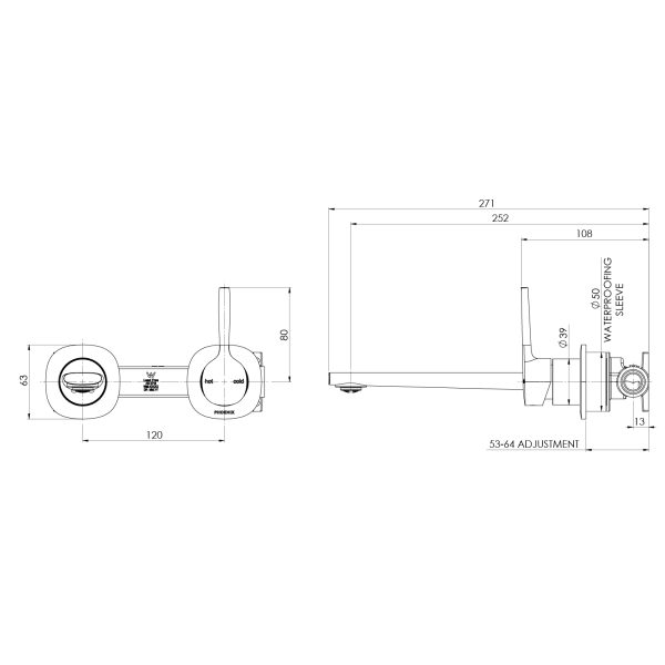 Vask SwitchMix Wall Basin / Bath Mixer Set Pin Up (Fit-Off Kit Only) - Lead Free