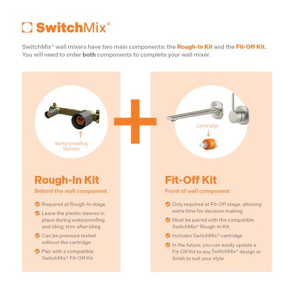 Vask SwitchMix Wall Basin / Bath Mixer Set Pin Up (Fit-Off Kit Only) - Lead Free