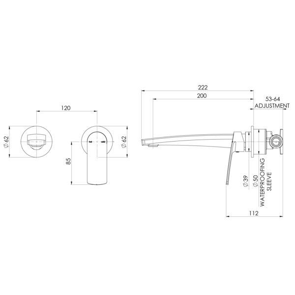 Mekko SwitchMix Wall Basin / Bath Mixer Set 200mm Round Plates (Complete Kit) - Lead Free